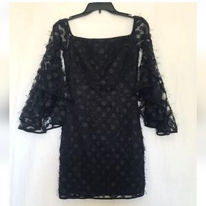 Milly Black Lace Flutter Sleeves Cocktail Party Mini Dress US 0